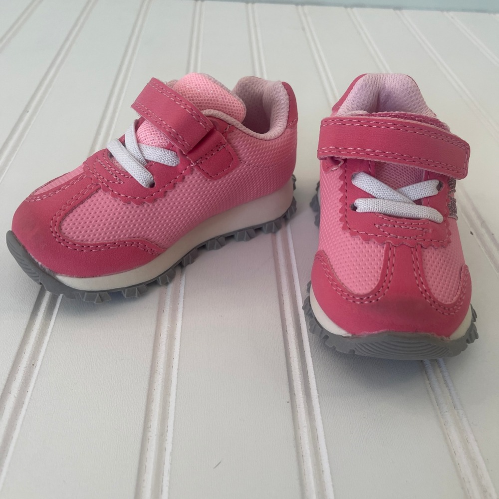 Simple Joys by Carters Toddler Girls Pink Glitter Sneakers Size 4 Hook and Loop